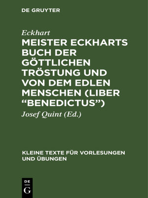 cover image of Meister Eckharts Buch der göttlichen Tröstung und von dem edlen Menschen (Liber "Benedictus")